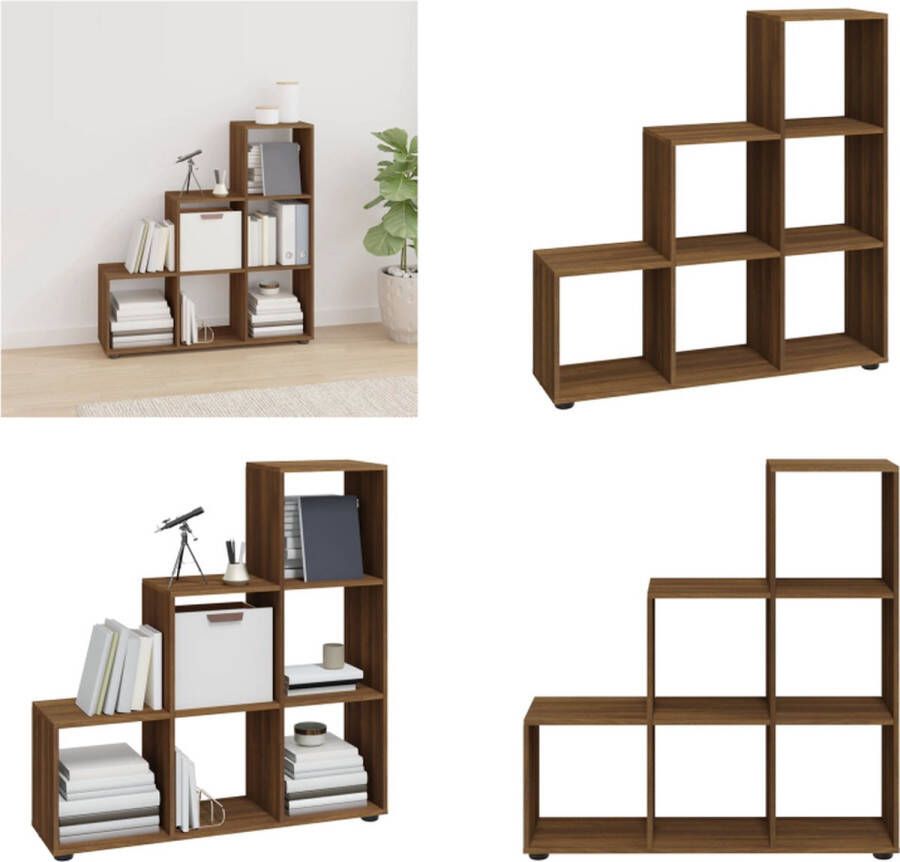 VidaXL Boekenkast trapvormig 107 cm bewerkt hout bruineikenkleurig Trapvormige Boekenkast Trapvormige Boekenkasten Boekenplank Boekenkast