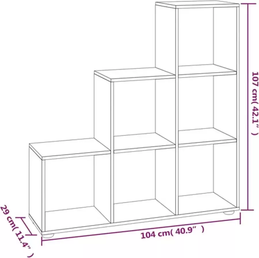 VidaXL -Boekenkast-trapvormig-107-cm-bewerkt-hout-hoogglans-wit - Foto 3