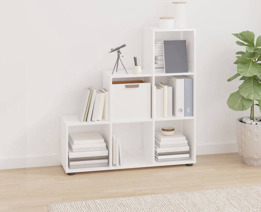 VidaXL -Boekenkast-trapvormig-107-cm-bewerkt-hout-hoogglans-wit - Foto 2