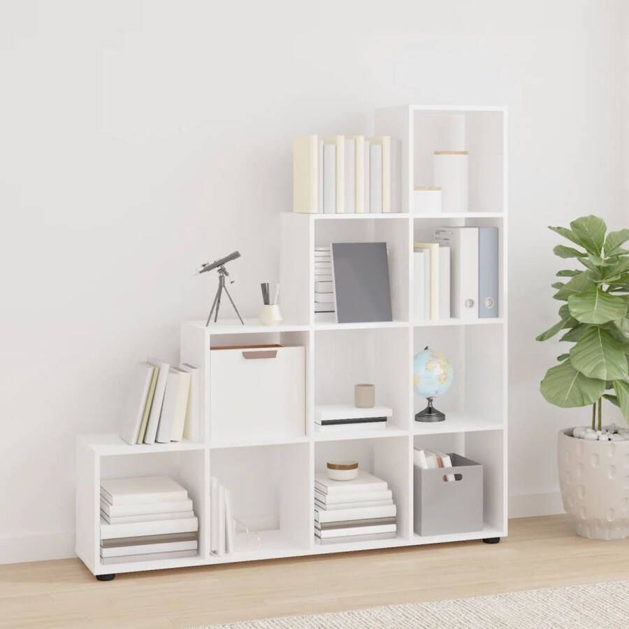 VidaXL -Boekenkast-trapvormig-142-cm-bewerkt-hout-hoogglans-wit