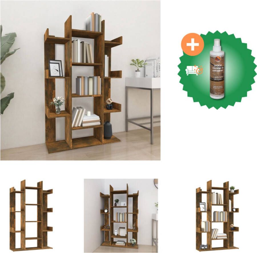 VidaXL Boekenkast 86x25-5x140 cm bewerkt hout gerookt eikenkleurig Kast Inclusief Houtreiniger en verfrisser