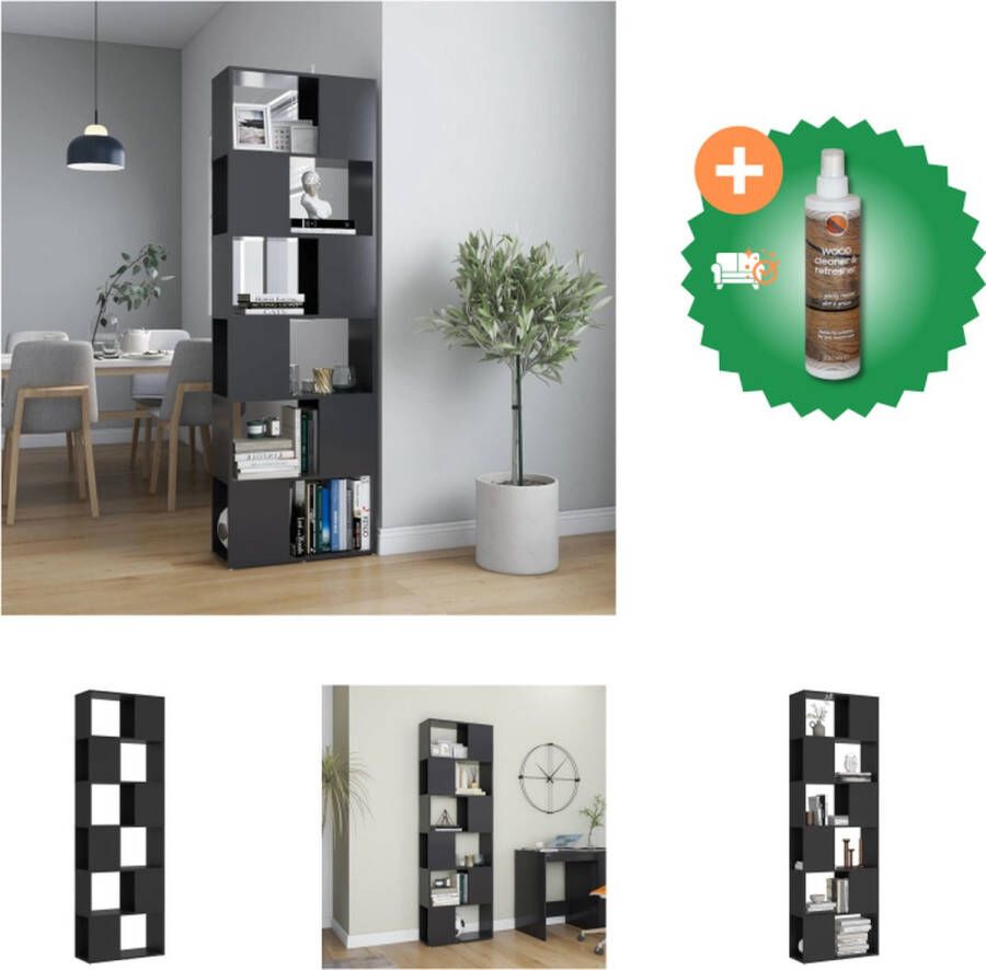 VidaXL Boekenkast kamerscherm 60x24x186 cm spaanplaat grijs Kast Inclusief Houtreiniger en verfrisser - Foto 1