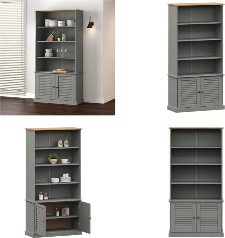 VidaXL -Boekenkast-VIGO-85x35x170-cm-massief-grenenhout-grijs