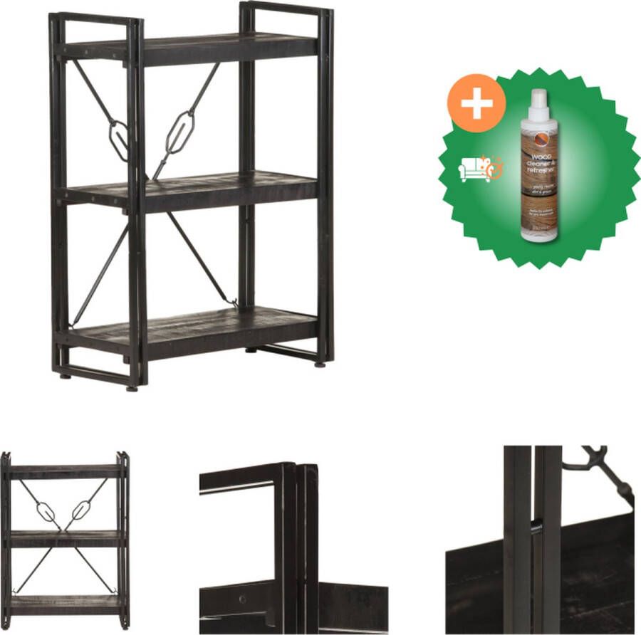 VidaXL Boekenkast met 3 schappen 60x30x80 cm massief mangohout zwart Kast Inclusief Houtreiniger en verfrisser