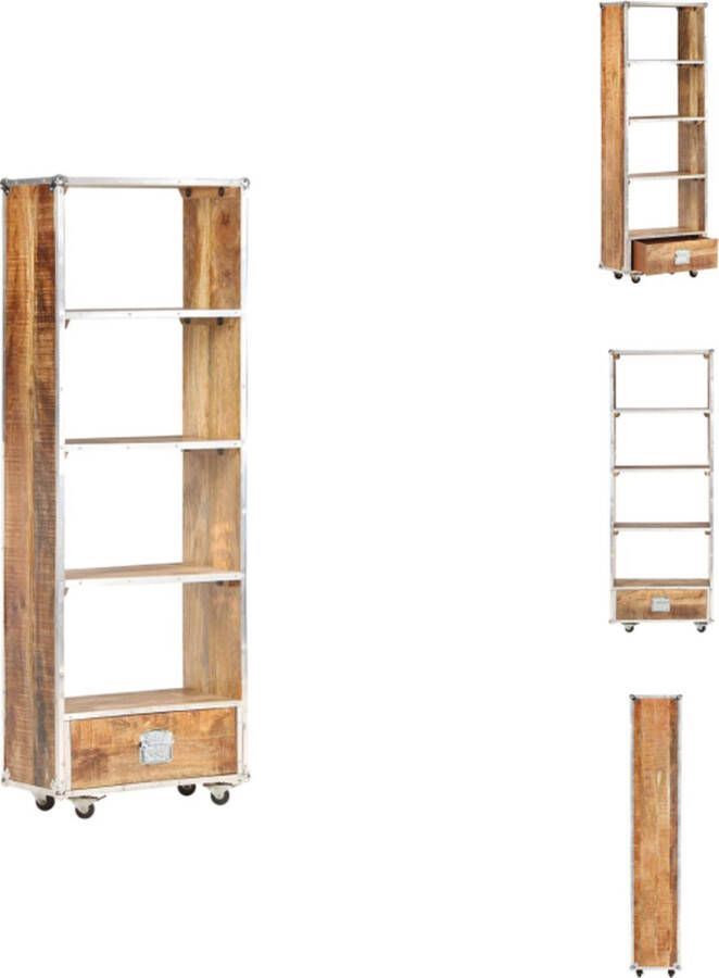 VidaXL Boekenkast Vintage Massief ruw mangohout 56 x 28 x 163 cm 1 lade 4 schappen Kast