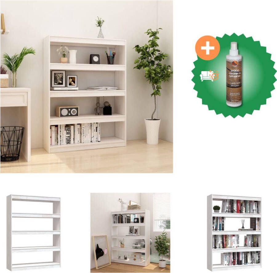 VidaXL Boekenkast kamerscherm 100x30x135-5 cm massief grenenhout wit Kast Inclusief Houtreiniger en verfrisser