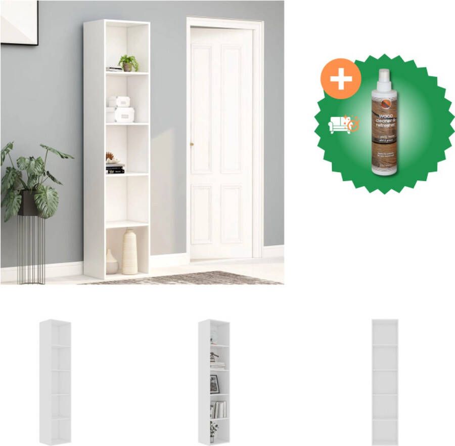 VidaXL Boekenkast Wit 40 x 30 x 189 cm Hoogwaardig Spaanplaat 5 Open Schappen Kast Inclusief Houtreiniger en verfrisser