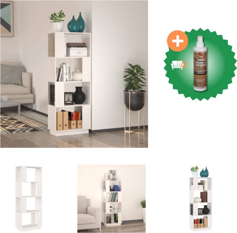VidaXL Boekenkast kamerscherm 51x25x132 cm massief grenenhout wit Kast Inclusief Houtreiniger en verfrisser