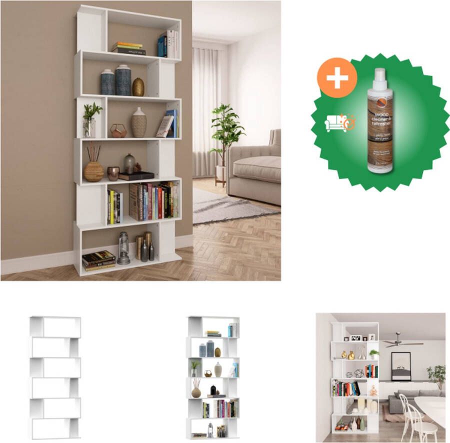 VidaXL Boekenkast Wit 80 x 24 x 192 cm 6 grote vakken + 12 kleine vakken Kast Inclusief Houtreiniger en verfrisser