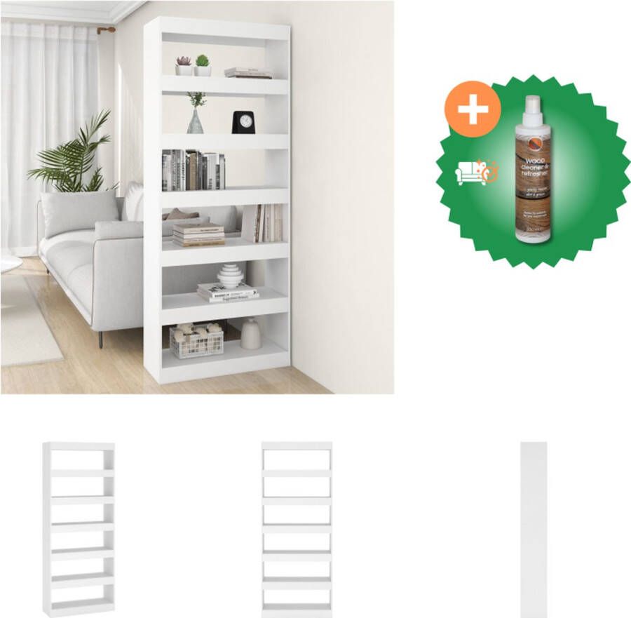 VidaXL Boekenkast Wit 80 x 30 x 198 cm Houten Halkast Roomdivider Kast Inclusief Houtreiniger en verfrisser