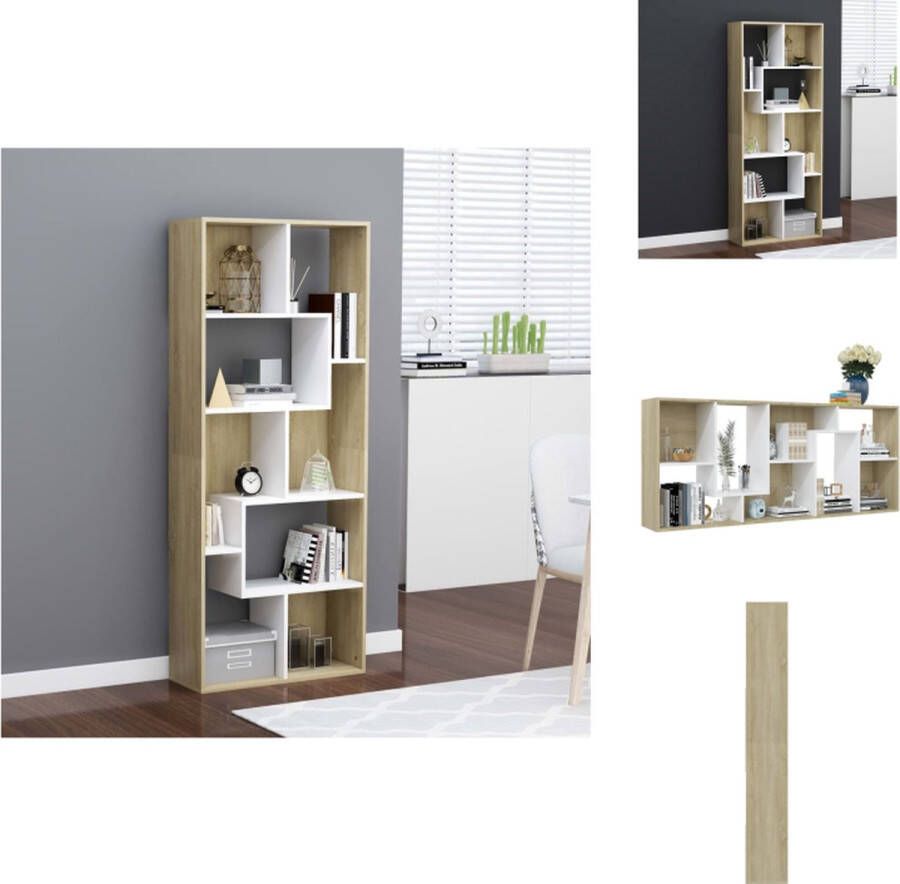 VidaXL Boekenkast Wit Sonoma Eiken 67x24x161 cm Stevig Spaanplaat Veel Opbergruimte Kast