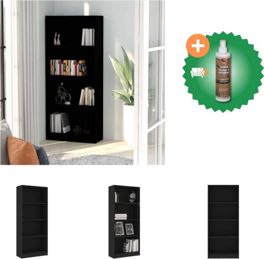 VidaXL Boekenkast met 4 schappen 60x24x142 cm bewerkt hout zwart Kast Inclusief Houtreiniger en verfrisser