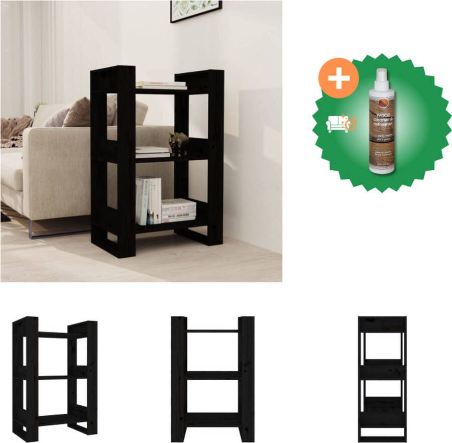 VidaXL Boekenkast kamerscherm 60x35x91 cm massief grenenhout zwart Kast Inclusief Houtreiniger en verfrisser