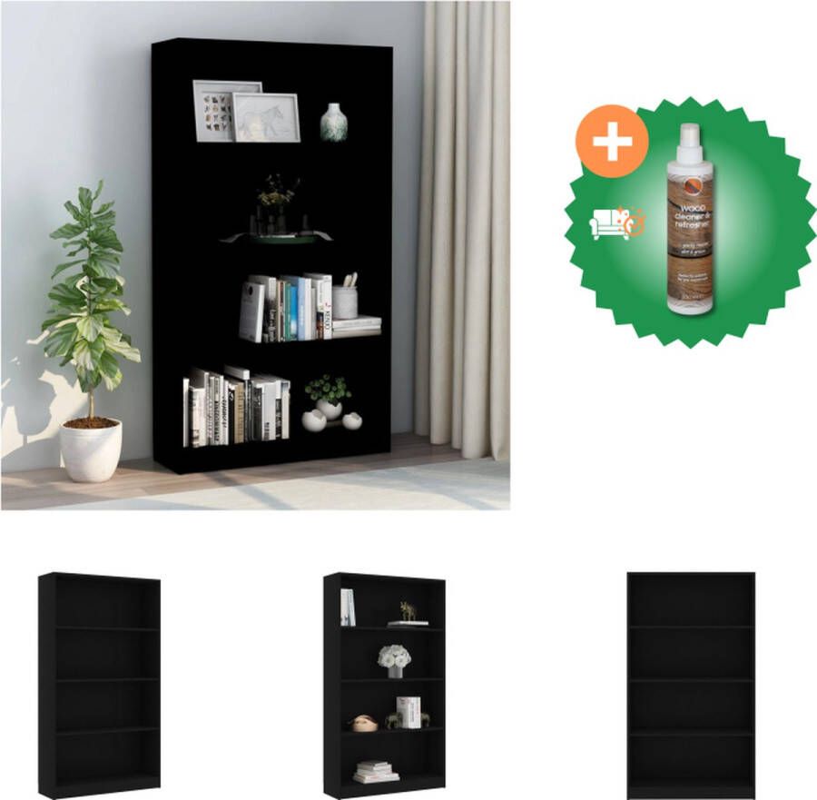 VidaXL Boekenkast met 4 schappen 80x24x142 cm bewerkt hout zwart Kast Inclusief Houtreiniger en verfrisser