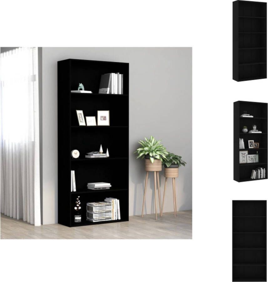 VidaXL Boekenkast Boekenkasten Kast Kasten Boekenkast met 5 schappen 80x30x189 cm bewerkt hout zwart - Foto 2