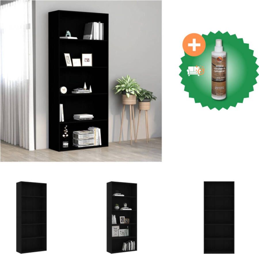 VidaXL Boekenkast met 5 schappen 80x30x189 cm spaanplaat zwart Kast Inclusief Houtreiniger en verfrisser