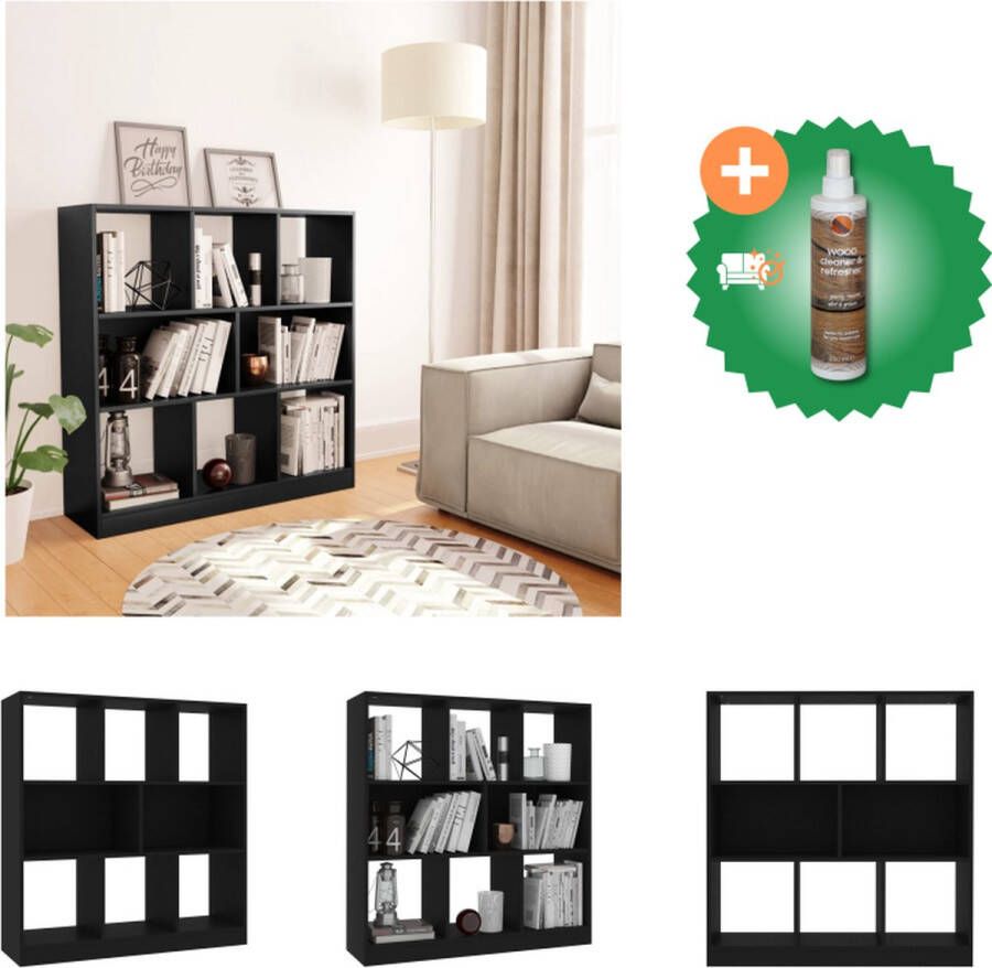 VidaXL Boekenkast Zwart 97.5 x 29.5 x 100 cm 8 grote vakken Kast Inclusief Houtreiniger en verfrisser