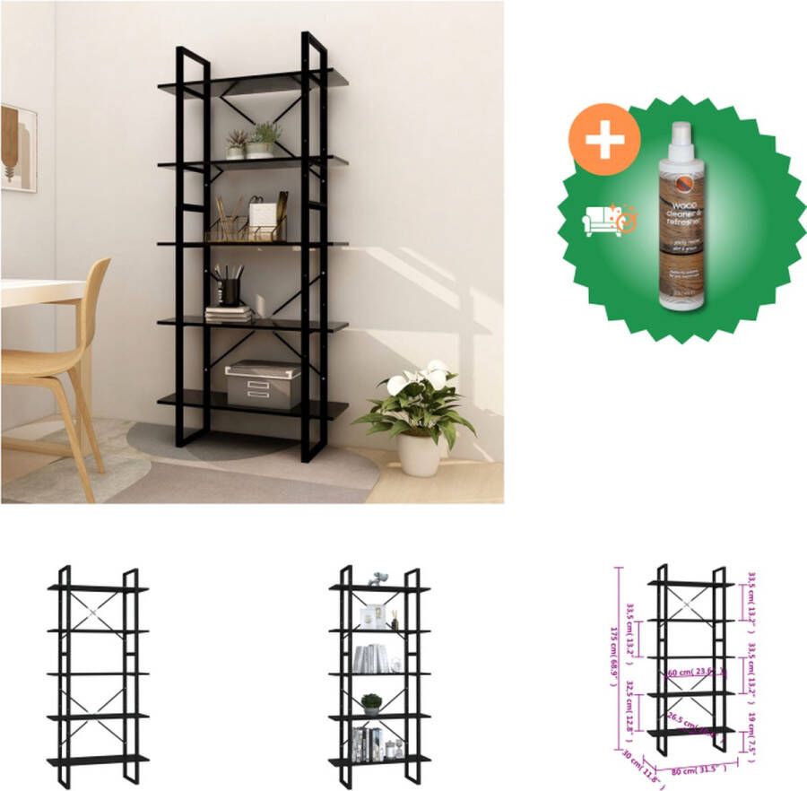 VidaXL Boekenkast Zwart Hoogte 105 cm en Lage boekenkast Zwart Hoogte 70 cm Kast Inclusief Houtreiniger en verfrisser