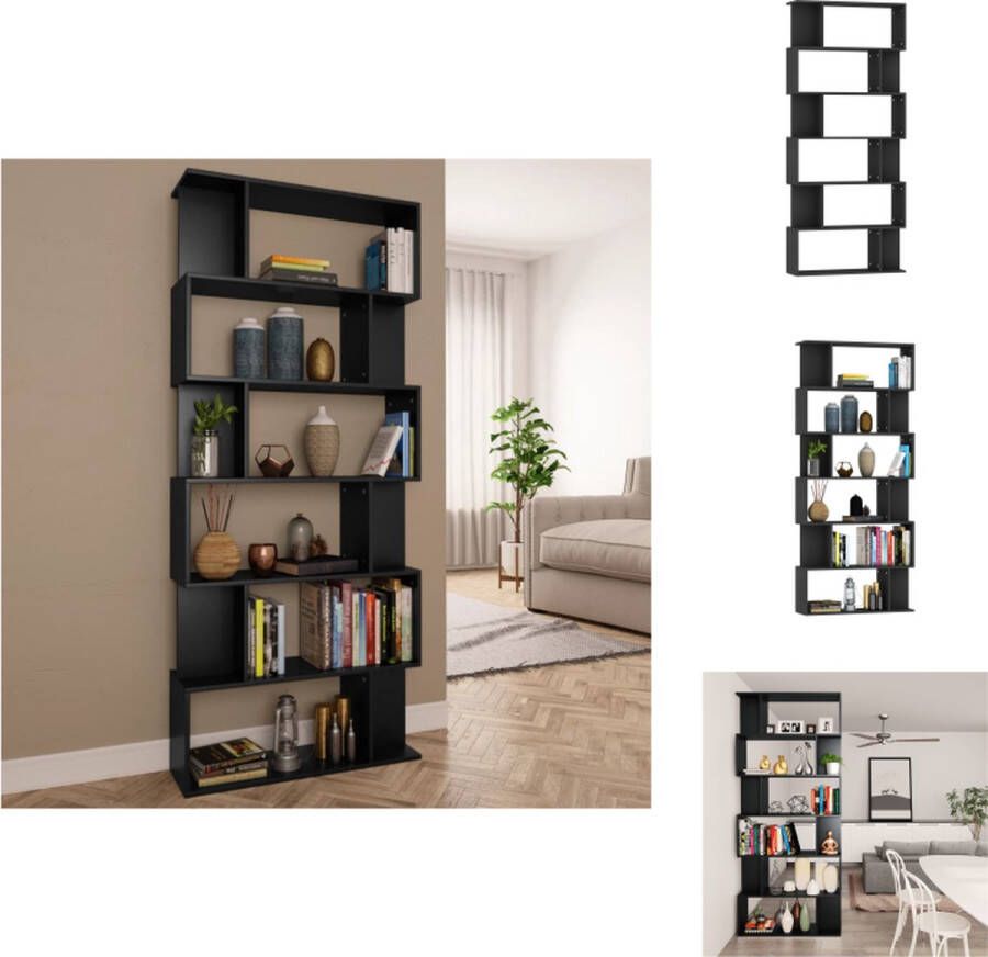 vidaXL Boekenkast Zwart spaanplaat 80 x 24 x 192 cm 6 grote vakken 12 kleine vakken Kast