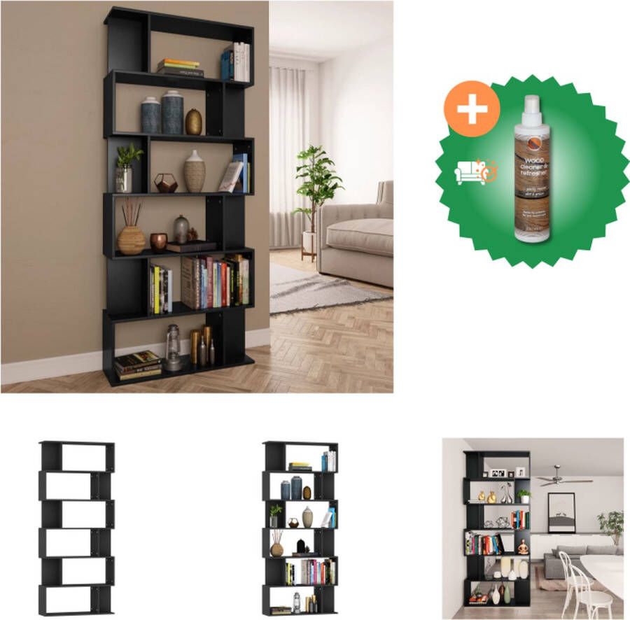 VidaXL Boekenkast Zwart spaanplaat 80 x 24 x 192 cm 6 grote vakken 12 kleine vakken Kast Inclusief Houtreiniger en verfrisser