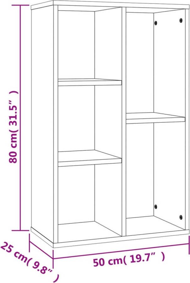 VidaXL -Boekenkast dressoir-50x25x80-cm-bewerkt-hout-bruineikenkleurig - Foto 3