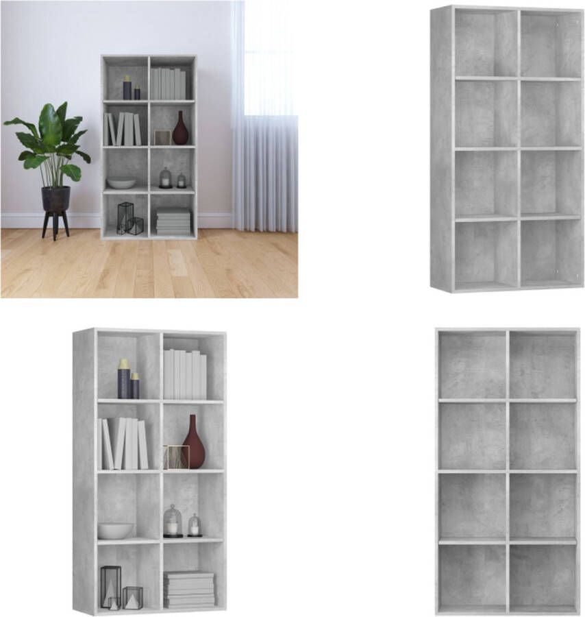 VidaXL Boekenkast dressoir 66x30x130 cm bewerkt hout betongrijs Boekenkast Boekenkasten Boekenschap Boekenschappen