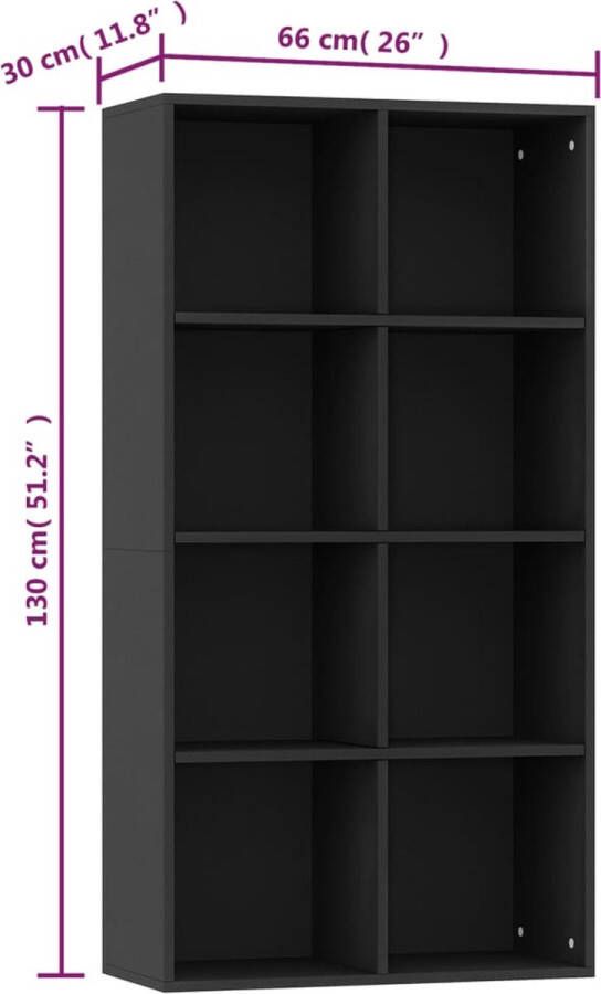 VidaXL -Boekenkast dressoir-66x30x130-cm-bewerkt-hout-zwart - Foto 2