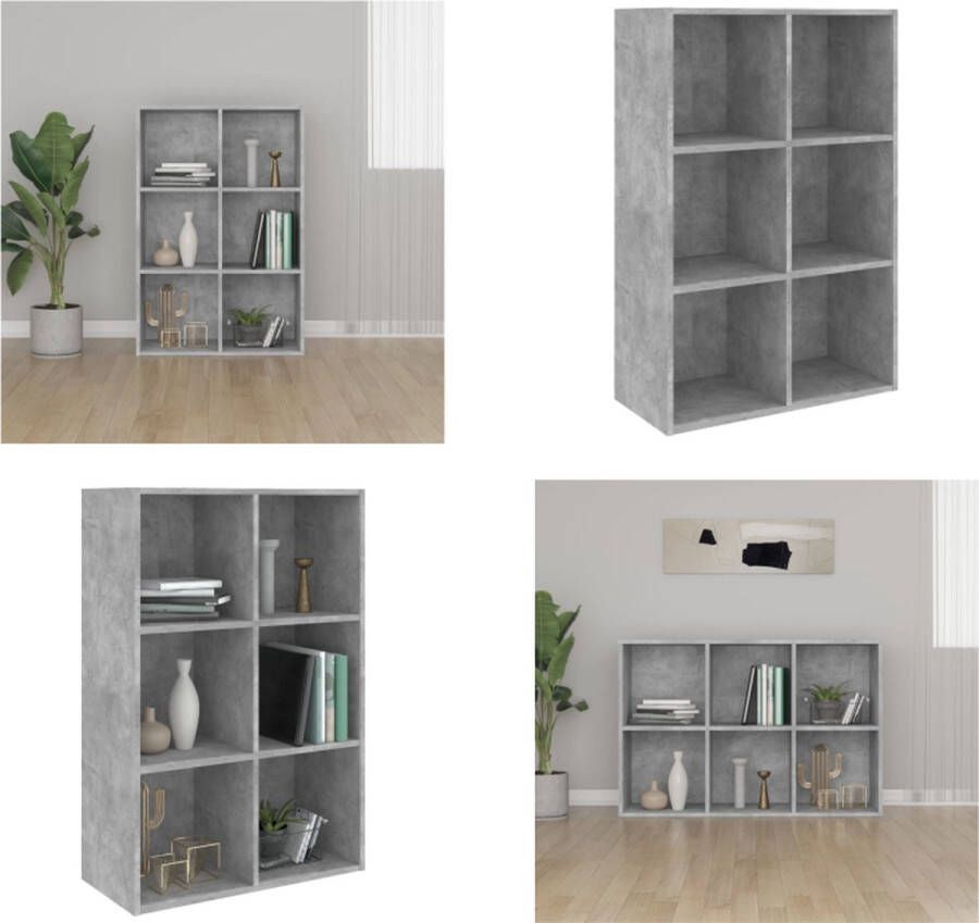 VidaXL Boekenkast dressoir 66x30x97-8 cm bewerkt hout betongrijs Boekenkast Boekenkasten Boekenschap Boekenschappen