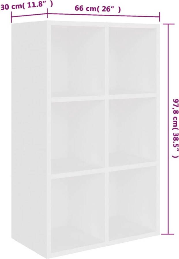 VidaXL Prolenta Premium Boekenkast|dressoir 66x30x97 8 cm bewerkt hout wit - Foto 3