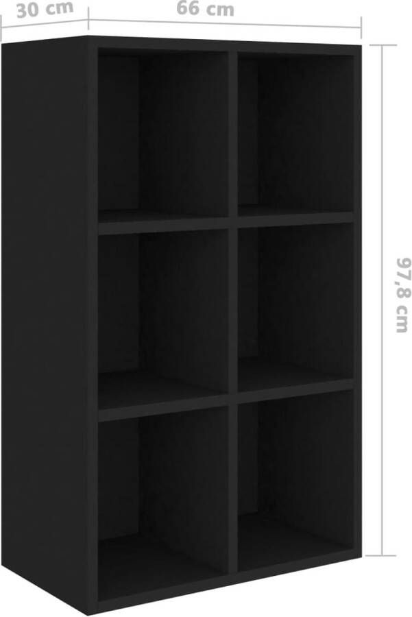 VidaXL -Boekenkast dressoir-66x30x97 8-cm-bewerkt-hout-zwart - Foto 4