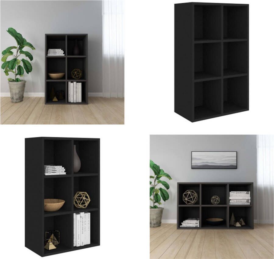 VidaXL Boekenkast dressoir 66x30x97-8 cm bewerkt hout zwart Boekenkast Boekenkasten Boekenschap Boekenschappen - Foto 2