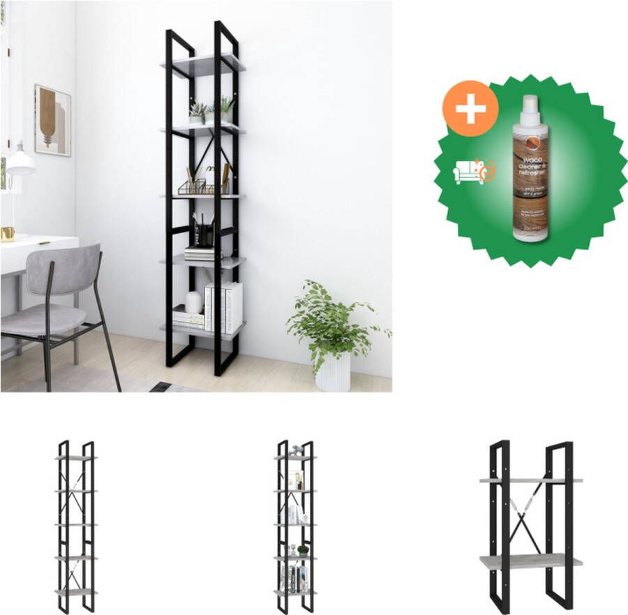 VidaXL Boekenkast met 5 schappen 40x30x175 cm bewerkt hout betongrijs Kast Inclusief Houtreiniger en verfrisser