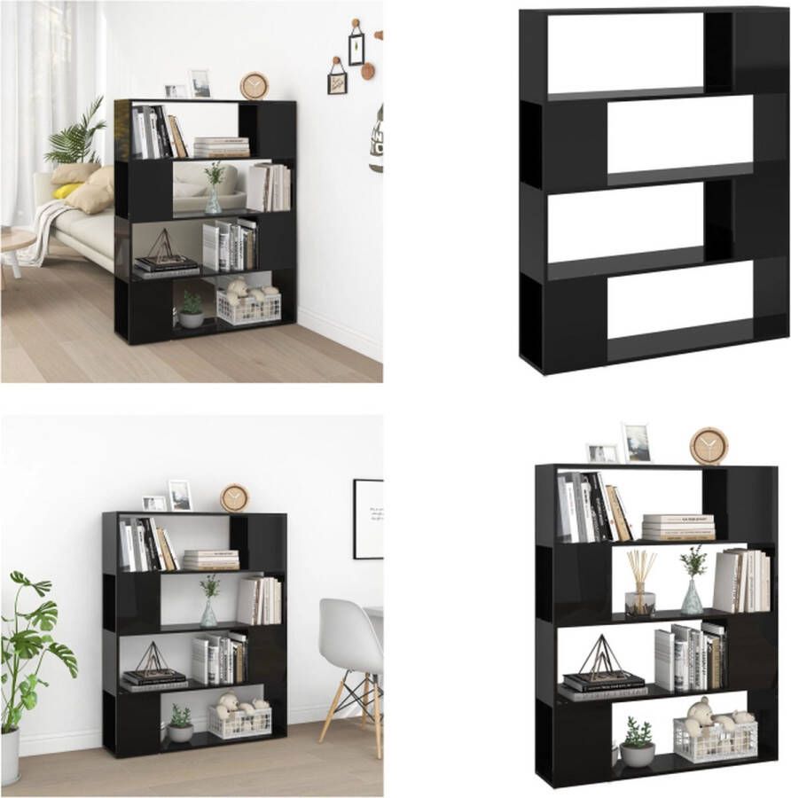 VidaXL Boekenkast kamerscherm 100x24x124 cm hoogglans zwart Boekenkast Boekenkasten Boekenschap Boekenschappen