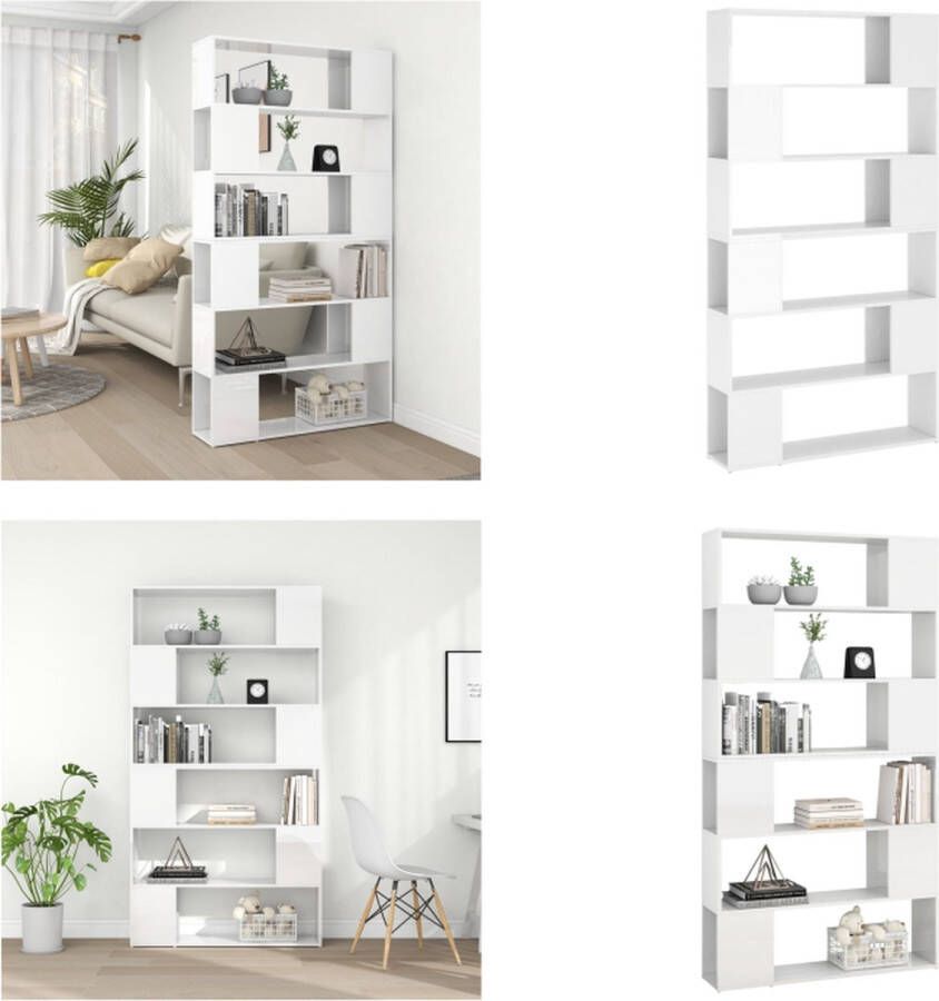 VidaXL Boekenkast kamerscherm 100x24x188 cm hoogglans wit Boekenkast Boekenkasten Houten Boekenkast Kamerscherm