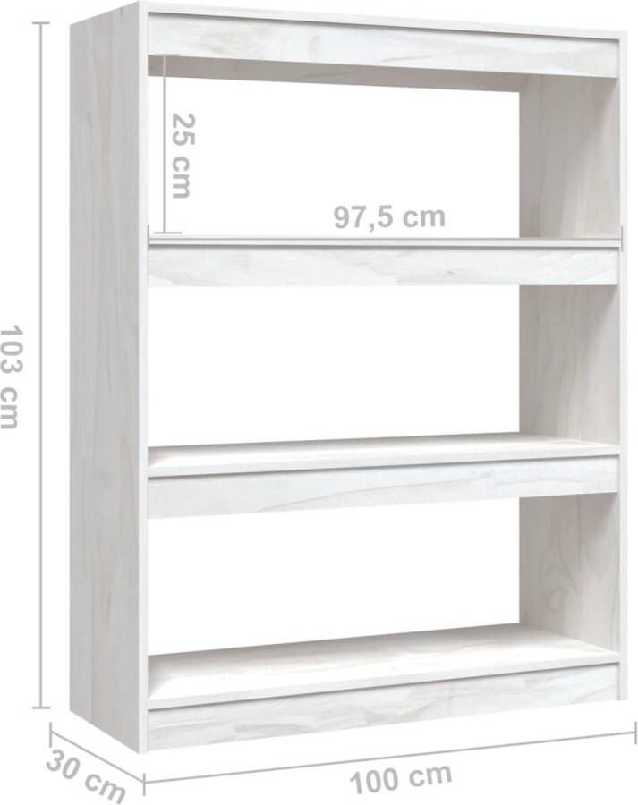 VidaXL -Boekenkast kamerscherm-100x30x103-cm-massief-grenenhout-wit - Foto 3