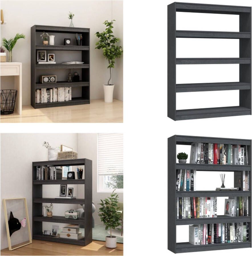 vidaXL Boekenkast kamerscherm 100x30x135-5 cm massief grenenhout grijs Boekenkast Boekenkasten Houten Boekenschap Houten Boekenschappen