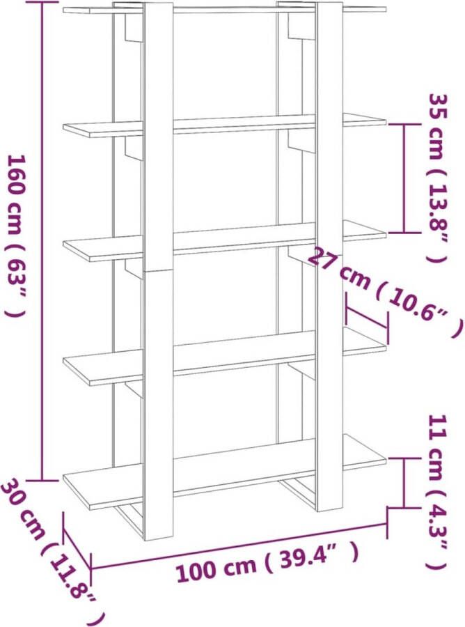 VidaXL -Boekenkast kamerscherm-100x30x160-cm-grijs-sonoma-eikenkleurig - Foto 2