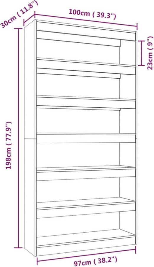 VidaXL -Boekenkast kamerscherm-100x30x198-cm-bewerkt-hout-betongrijs - Foto 3