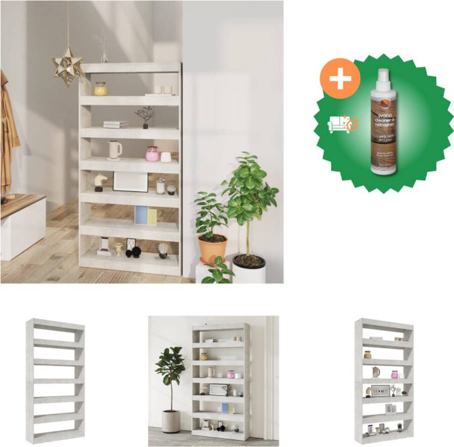 VidaXL Boekenkast kamerscherm 100x30x198 cm bewerkt hout betongrijs Kast Inclusief Houtreiniger en verfrisser