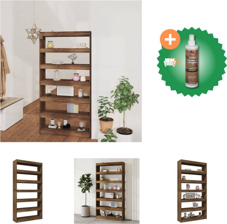 VidaXL Boekenkast kamerscherm 100x30x198 cm bewerkt hout bruineiken Kast Inclusief Houtreiniger en verfrisser