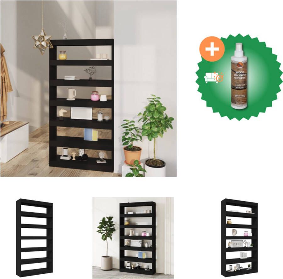 VidaXL Boekenkast kamerscherm 100x30x198 cm bewerkt hout zwart Kast Inclusief Houtreiniger en verfrisser