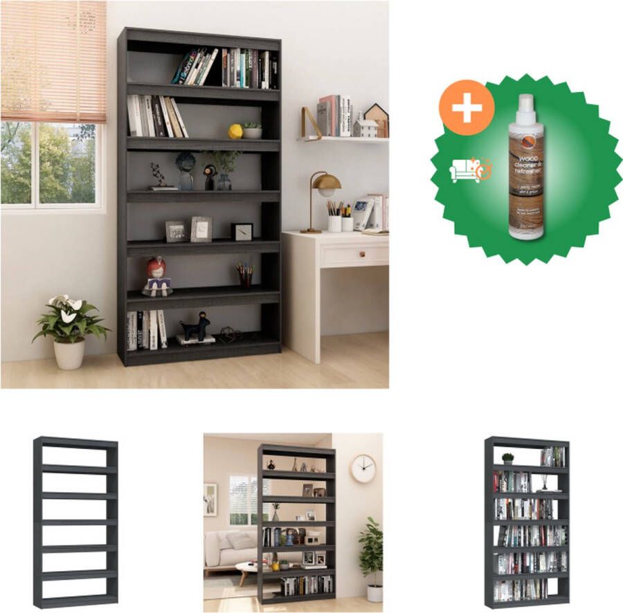 VidaXL Boekenkast kamerscherm 100x30x200 cm massief grenenhout grijs Kast Inclusief Houtreiniger en verfrisser - Foto 1