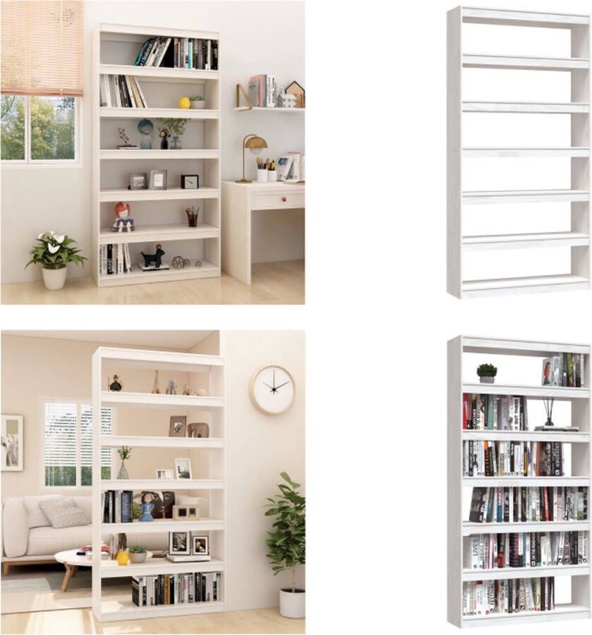 VidaXL Boekenkast kamerscherm 100x30x200 cm massief grenenhout wit Boekenkast Boekenkasten Houten Boekenschap Houten Boekenschappen