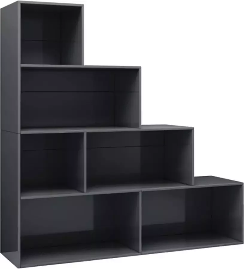 VIDAXL Boekenkast kamerscherm 155x24x160 cm spaanplaat hoogglans grijs - Foto 2