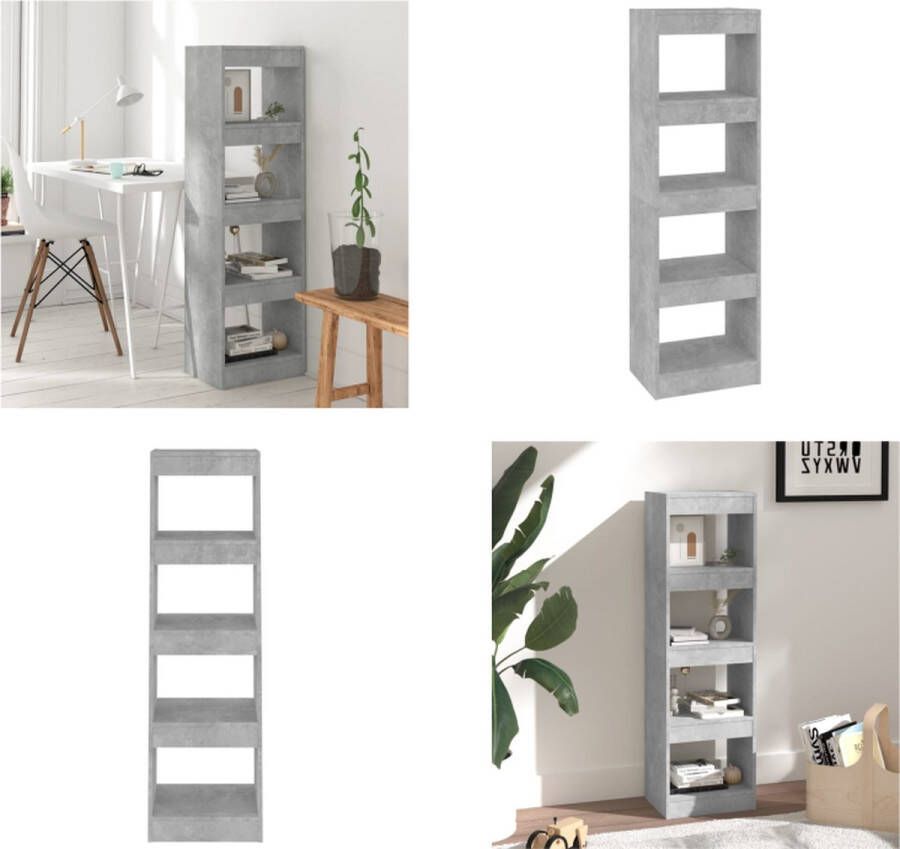 VidaXL Boekenkast kamerscherm 40x30x135 cm betongrijs Boekenkast Boekenkasten Opbergkast Kast