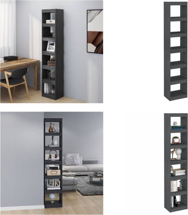 VidaXL Boekenkast kamerscherm 40x30x199 cm massief grenenhout grijs Boekenkast Boekenkasten Houten Boekenkast Kamerscherm