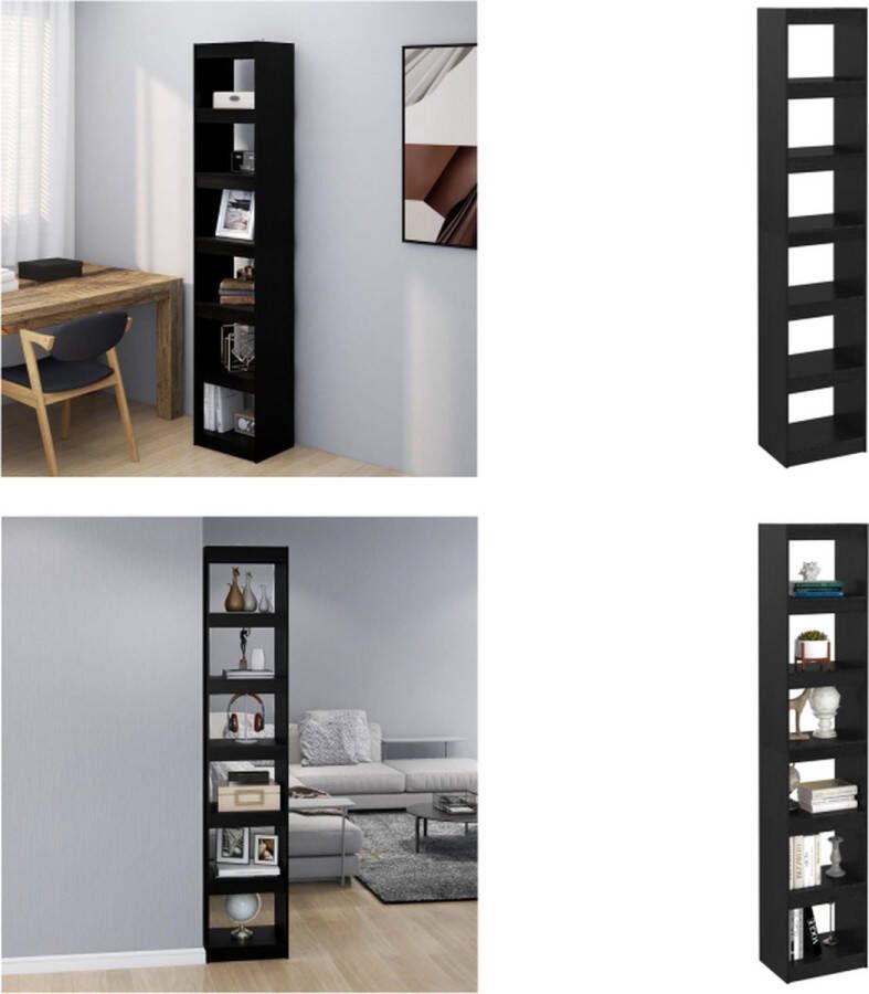 VidaXL Boekenkast kamerscherm 40x30x199 cm massief grenenhout zwart Boekenkast Boekenkasten Houten Boekenkast Kamerscherm