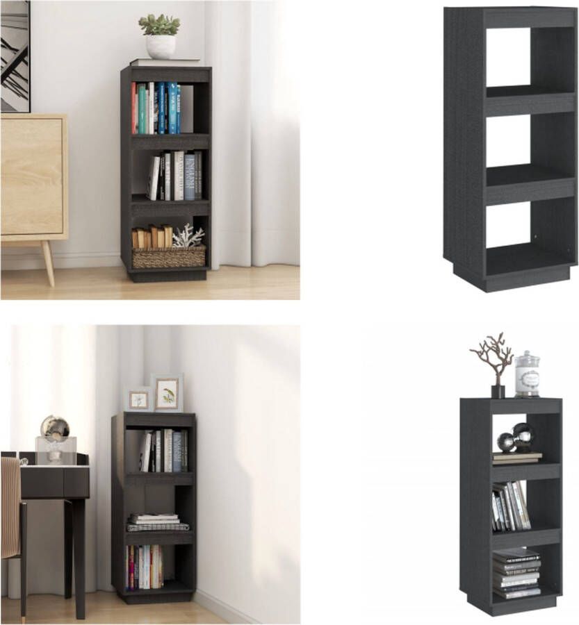 VidaXL Boekenkast kamerscherm 40x35x103 cm massief grenenhout grijs Boekenkast Boekenkasten Houten Boekenkast Kamerscherm