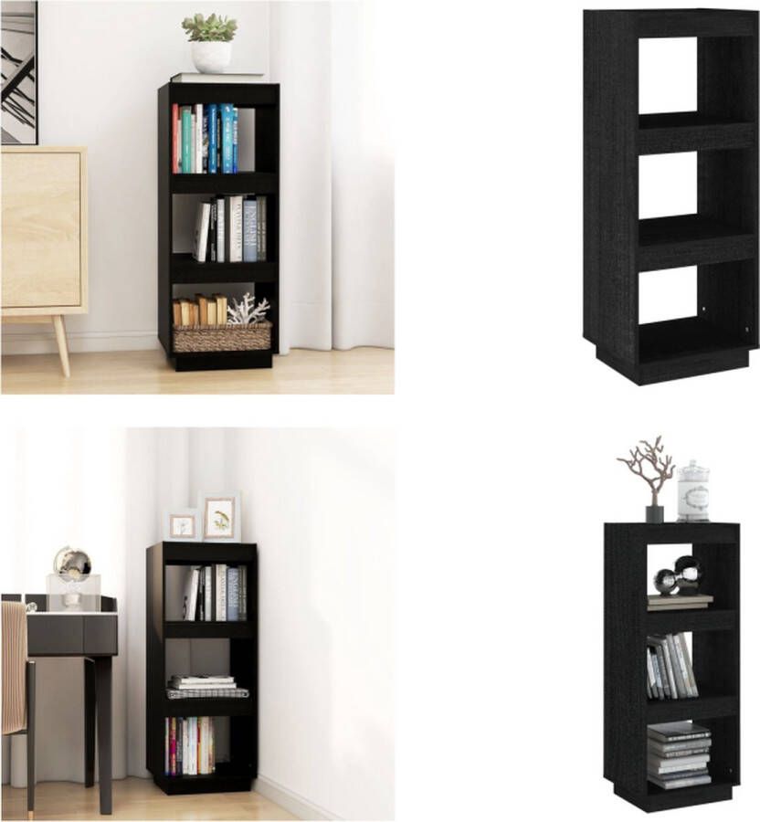 VidaXL Boekenkast kamerscherm 40x35x103 cm massief grenenhout zwart Boekenkast Boekenkasten Houten Boekenkast Kamerscherm
