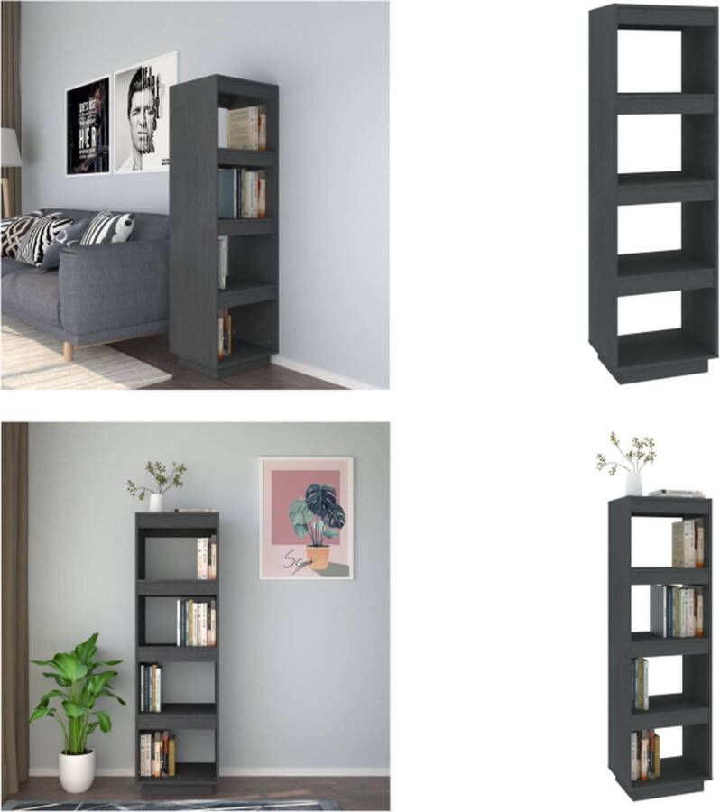VidaXL -Boekenkast kamerscherm-40x35x135-cm-massief-grenenhout-grijs - Foto 3